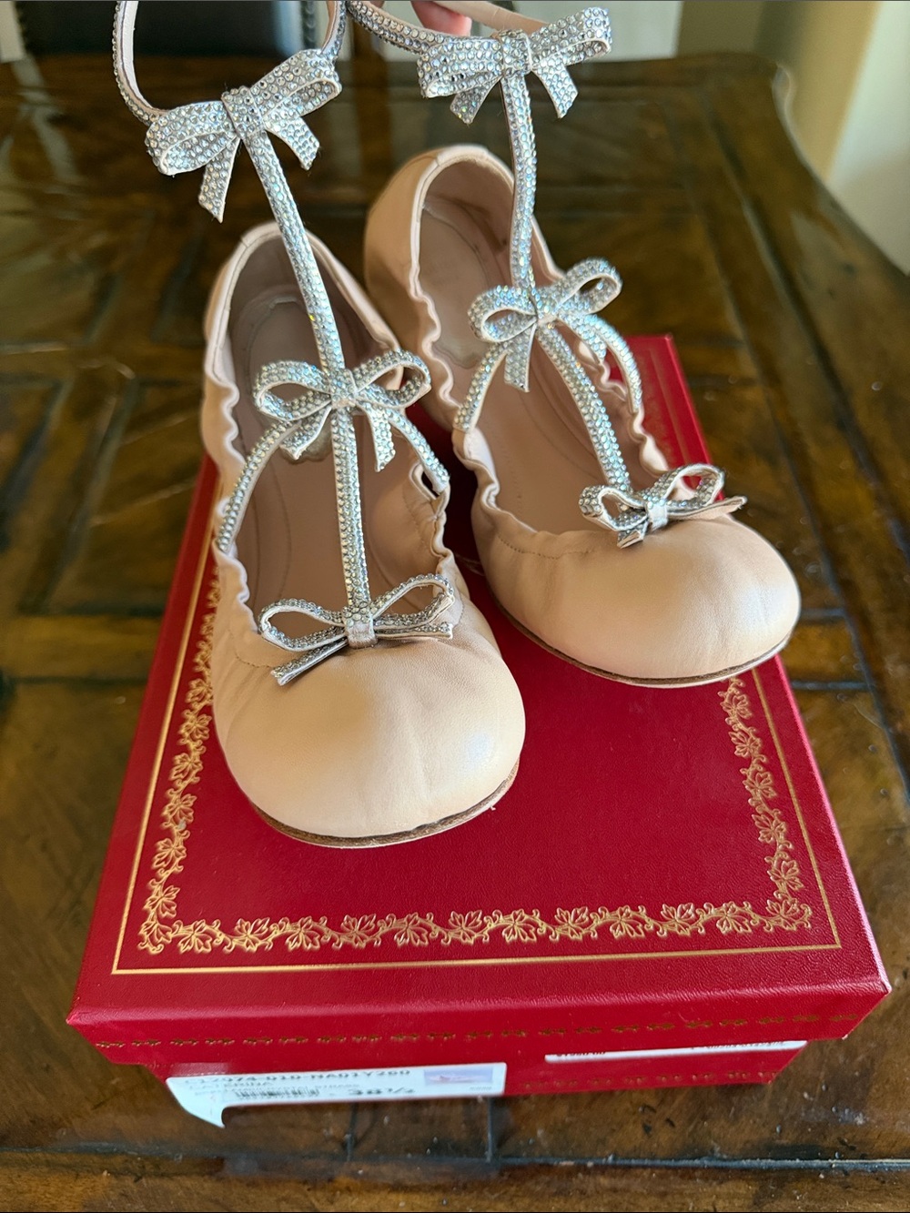 Women's Blush Pink Bow T-Strap Flats